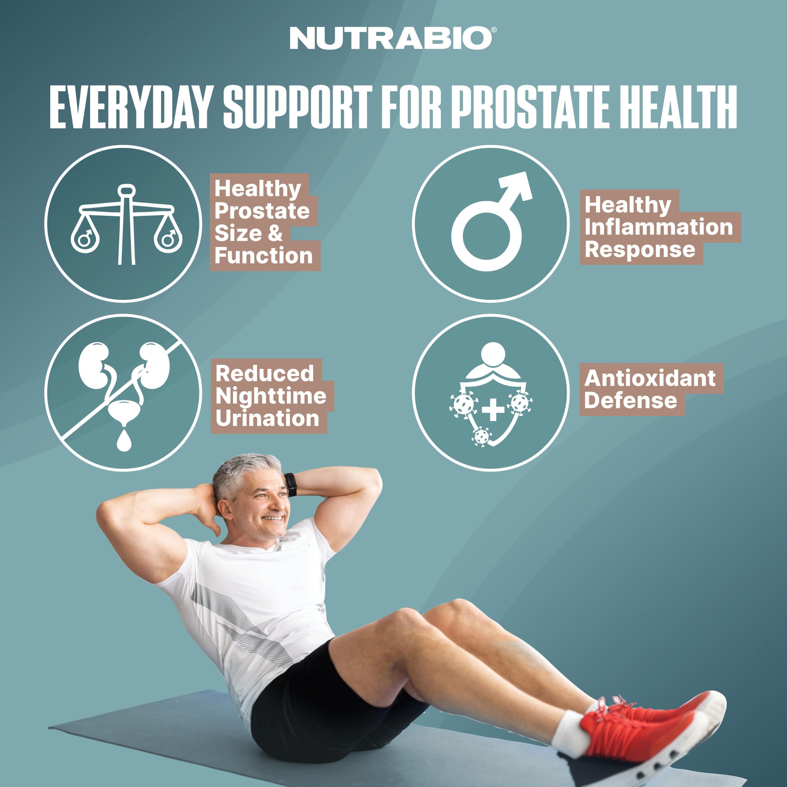 NutraBio Prostate – étiquette claire sur l'emballage avec informations utiles.