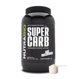NutraBio Super Carb – bouteille avec étiquette, énergie durable après l’effort.