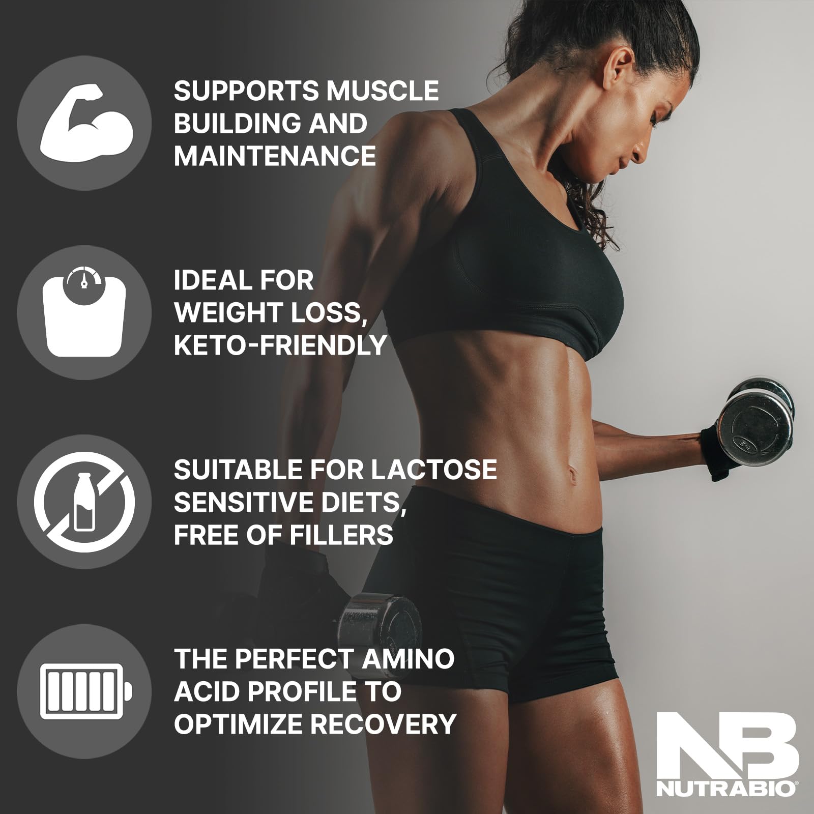 NutraBio Whey Isolate Cookies Creme - doseur pour portions exactes et faciles à suivre.