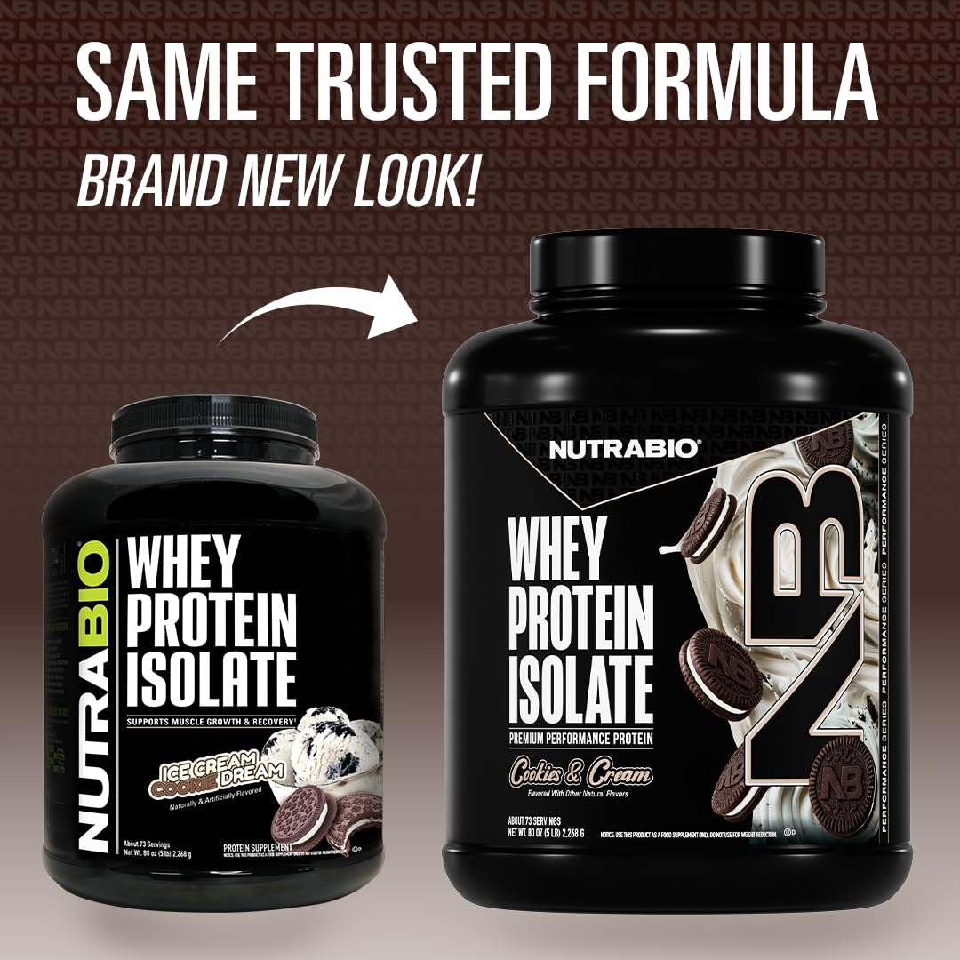 NutraBio Whey Isolate Cookies Creme - gobelet prêt pour mélange rapide après l entraînement.