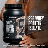 NutraBio Whey Isolate, doseur-mesure, facilite une portion précise.