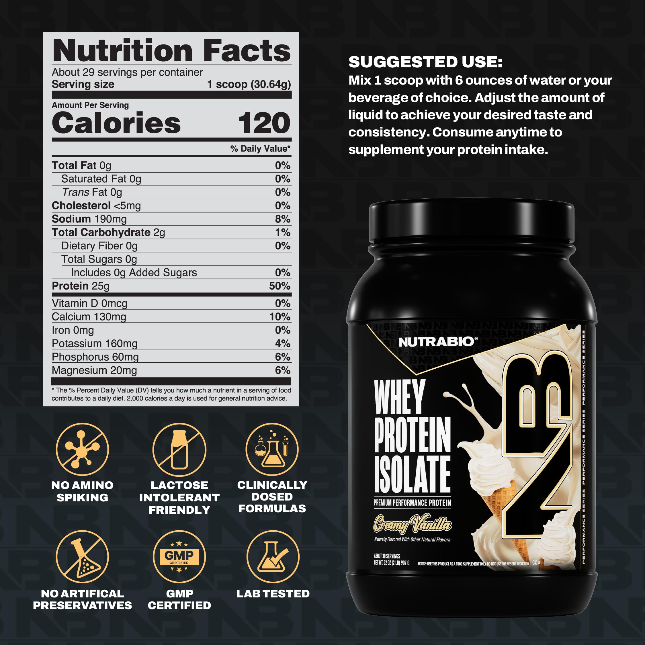 Shaker NutraBio whey isolate vanille prêt à agiter après l’effort.