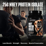 NutraBio Whey Isolate: bouteille avec étiquette chocolat gourmet, usage quotidien pratique