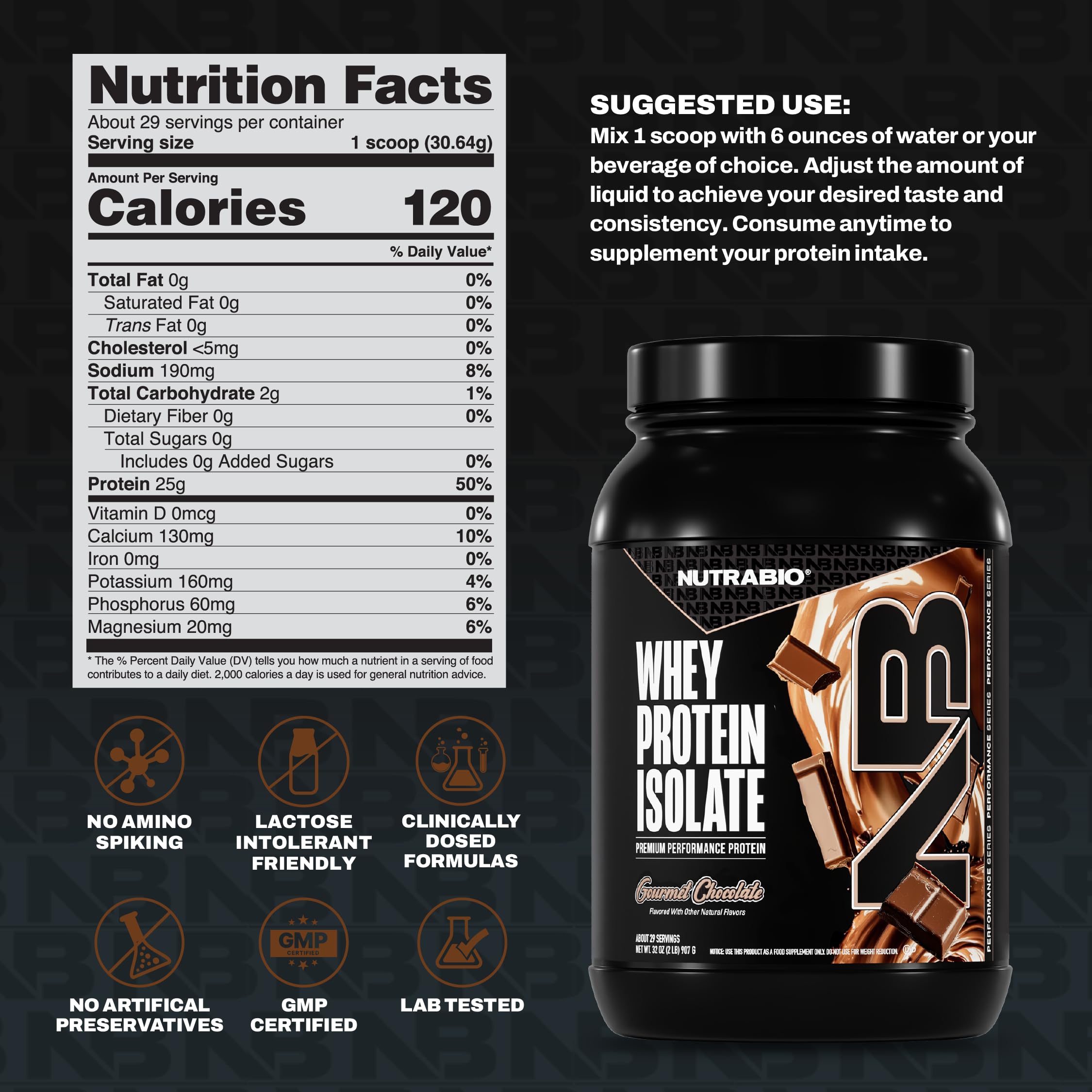NutraBio Whey Isolate: poudre dosée, préparation rapide en chocolat gourmet