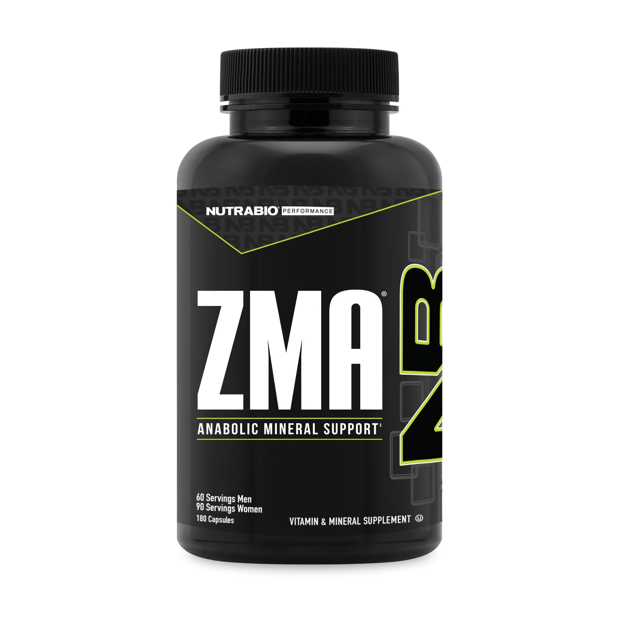 NutraBio ZMA — bouteille en plan rapproché, pratique après l'entraînement pour la récupération.
