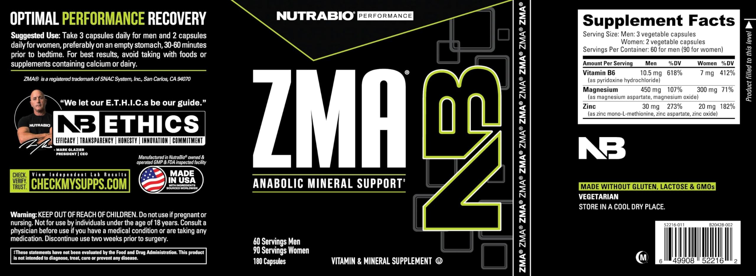 NutraBio ZMA — prise sur plan de travail, idéale pour la routine d'entraînement.