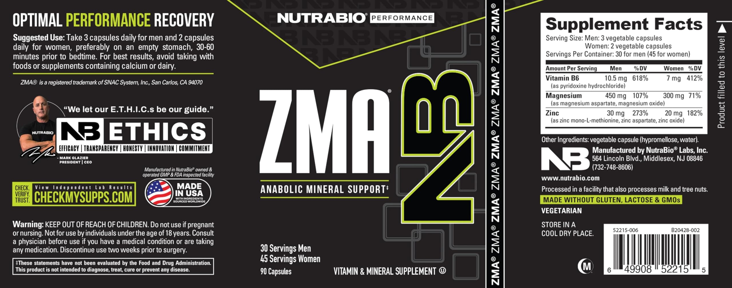 NutraBio ZMA – Tablettes faciles à avaler pour la récupération post‑entraînement.