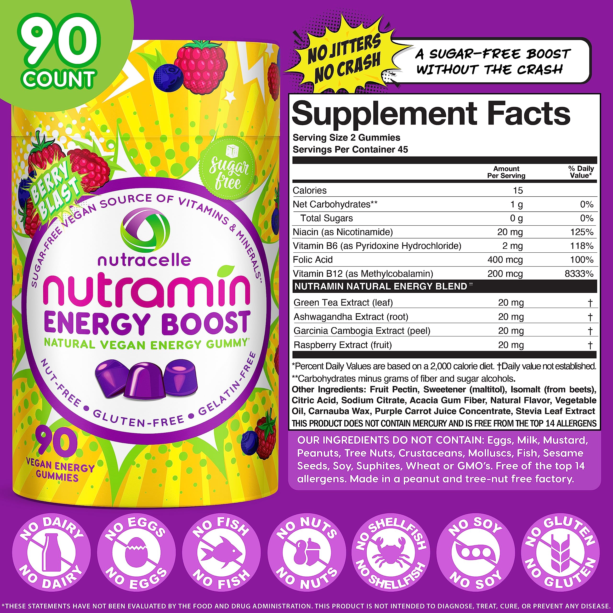 Nutramin énergie avec vitamine B12 et thé vert pour la vitalité.