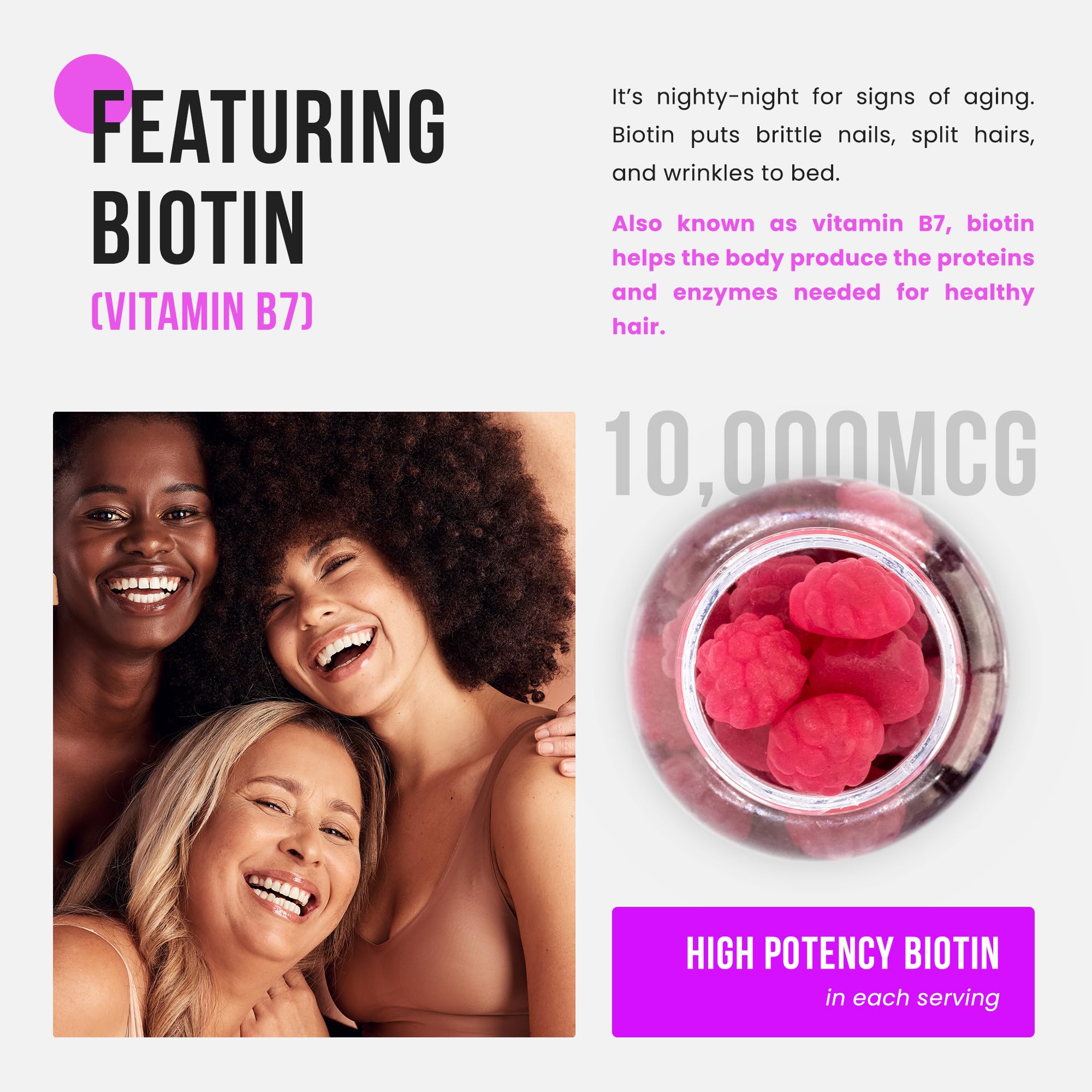 NutraChamps Biotine Gummies framboise flacon formule végan sans sucre
