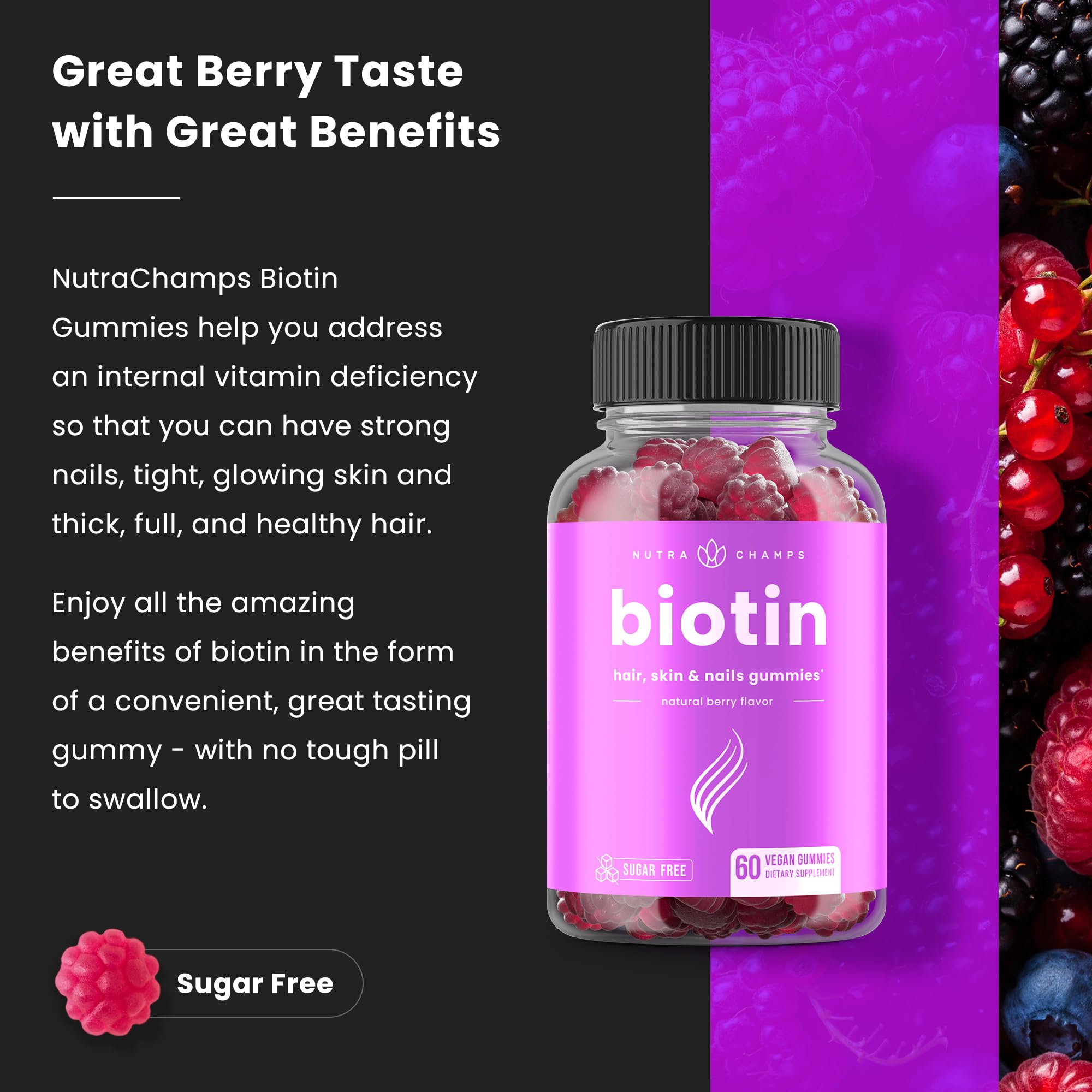 NutraChamps Biotine Gummies framboise flacon routine beauté pratique