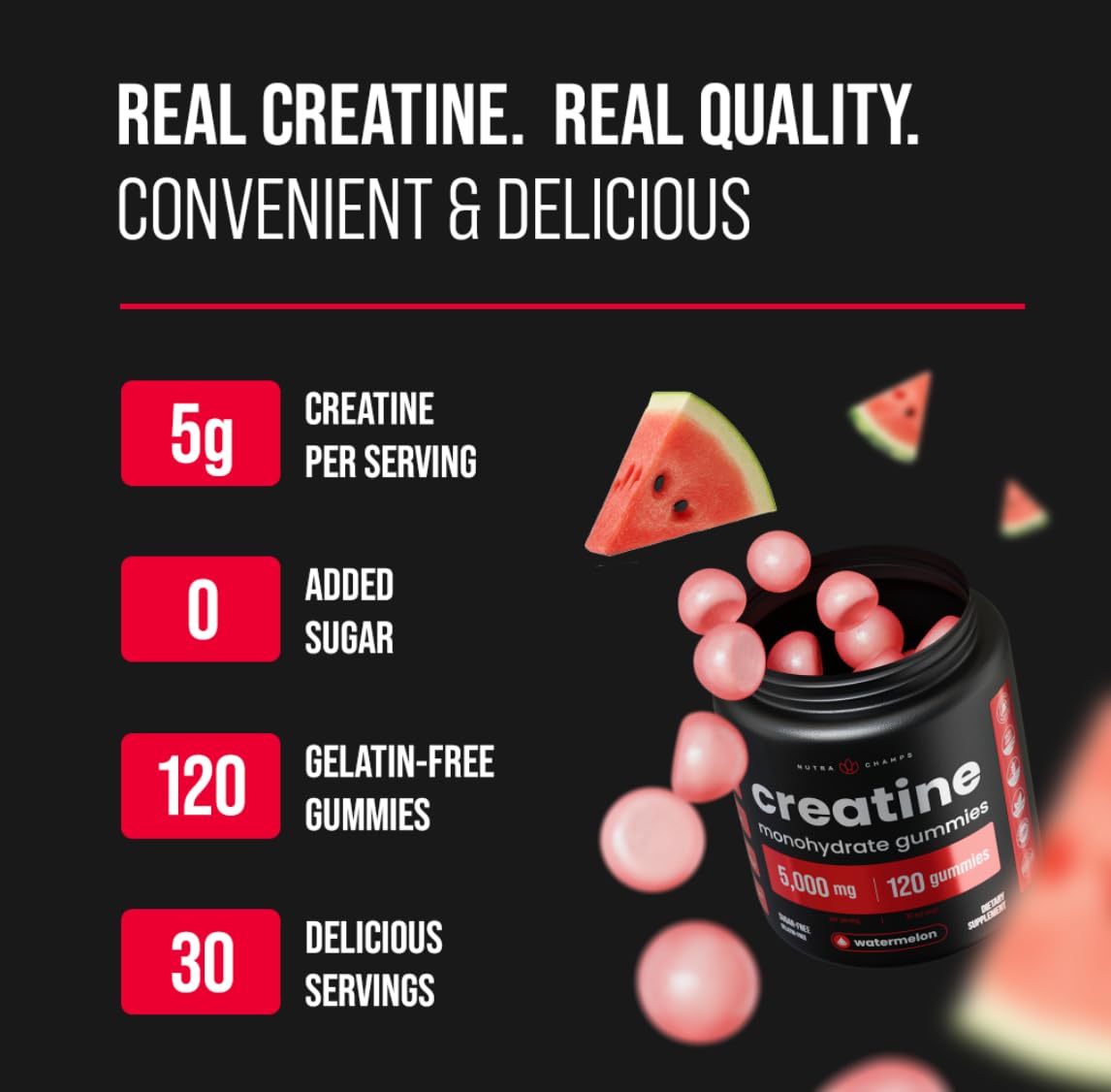 NutraChamps Créatine Gummies – Etiquette montrant la transparence et la qualité