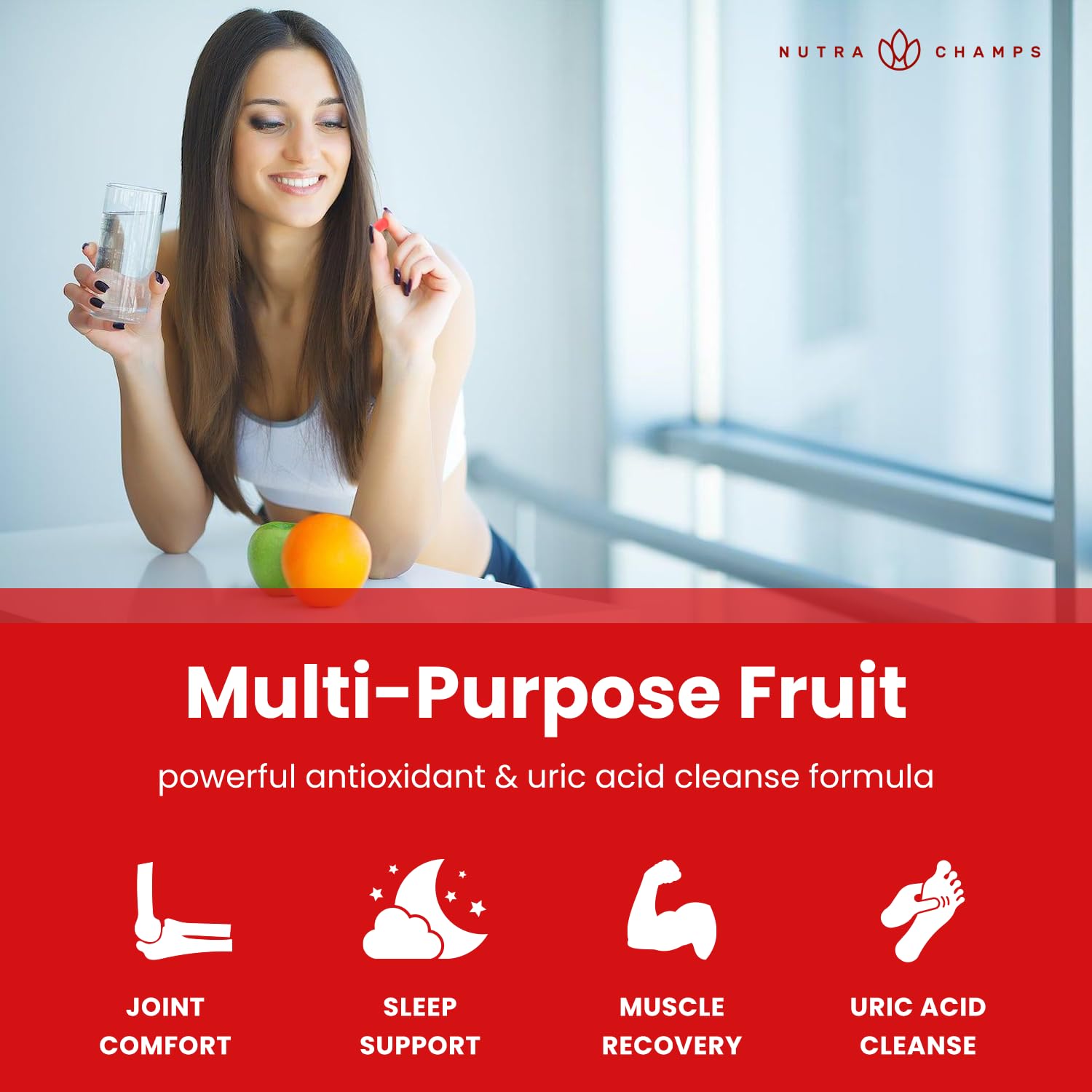 Gommes NutraChamps cerise-aigre sur planche, dégustation fruitée et naturelle.