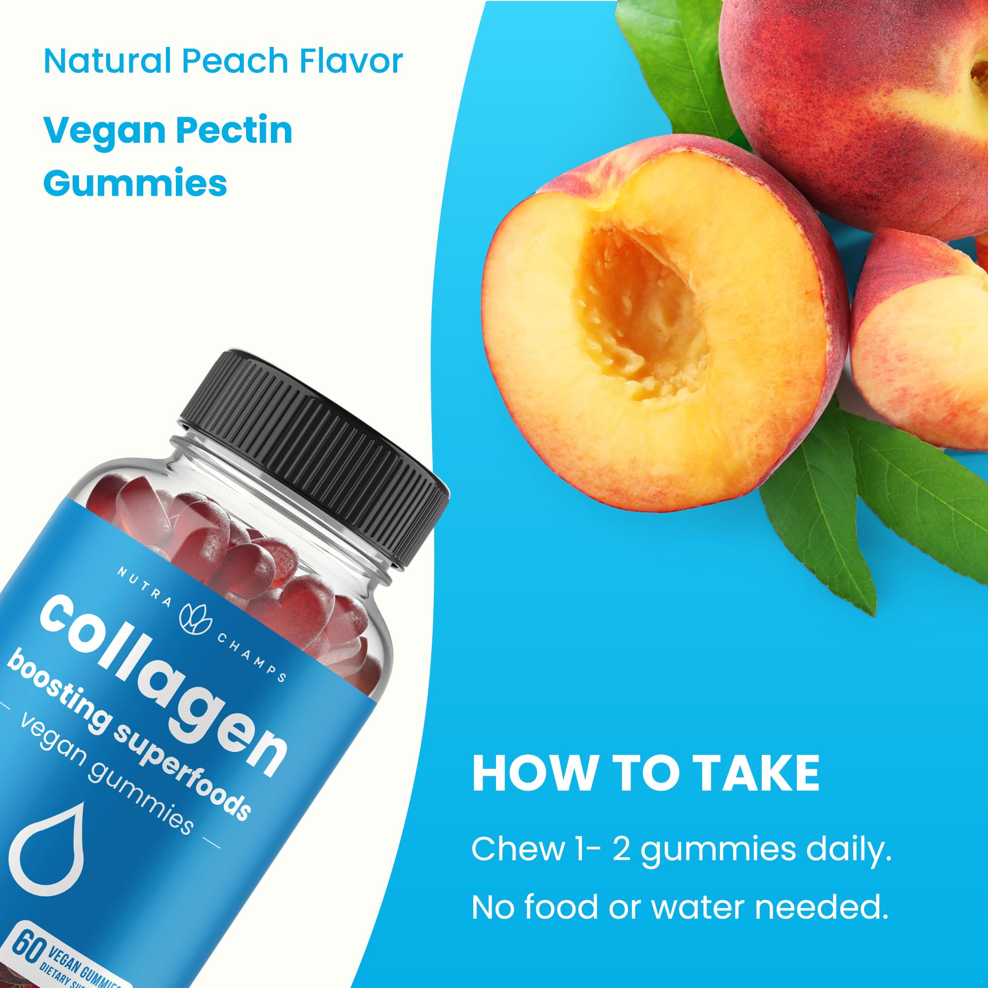 NutraChamps Gommes Collagène – vegan et sans allergènes adaptés à tous.