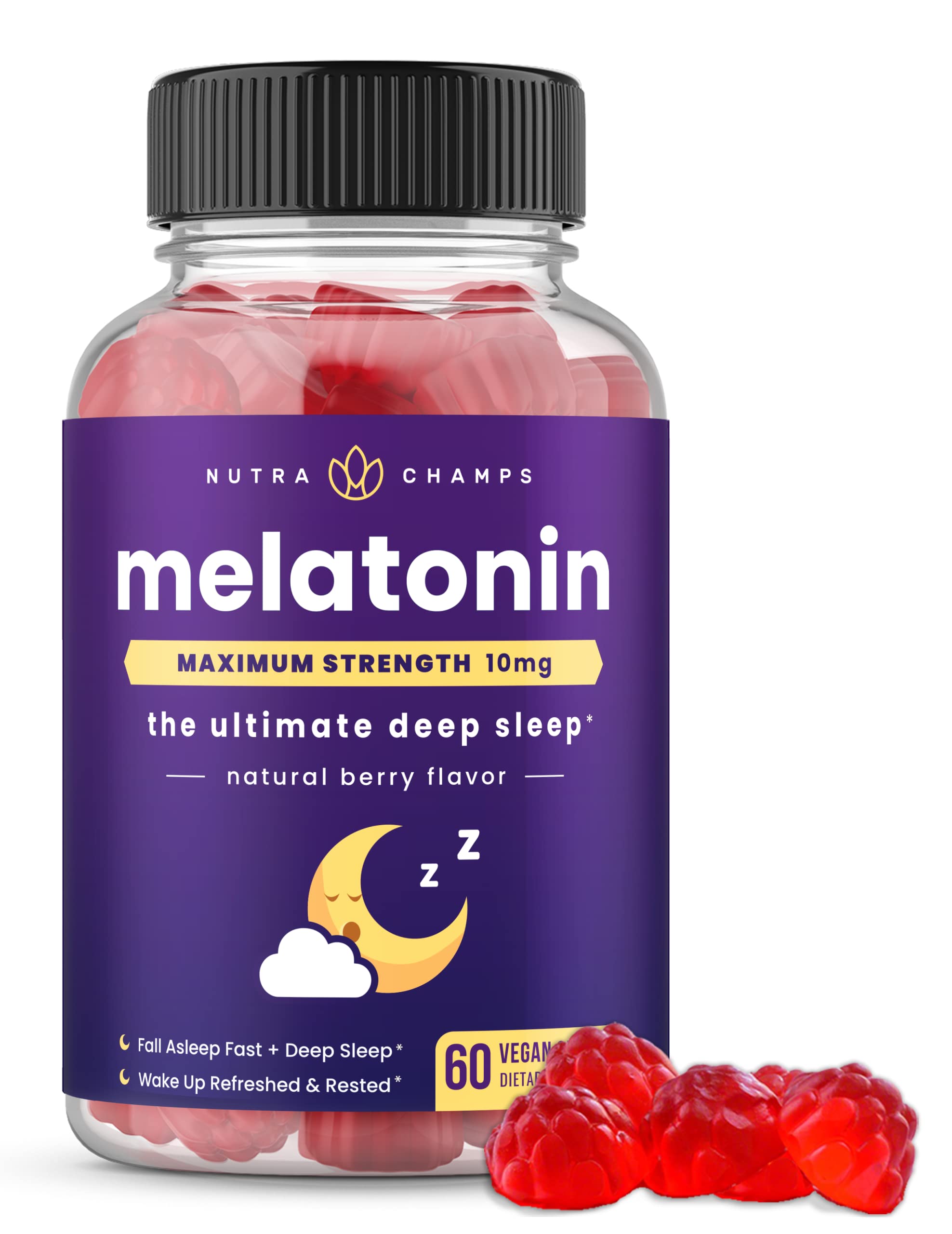 NutraChamps Mélatonine Gommes Bouteille favorise un endormissement naturel et reposant.