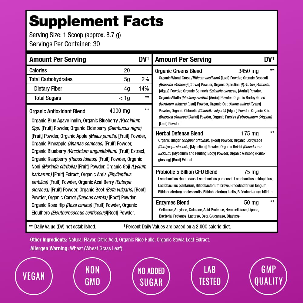 NutraChamps Poudre antioxydants bio, mélange fruits et légumes pour défense naturelle.