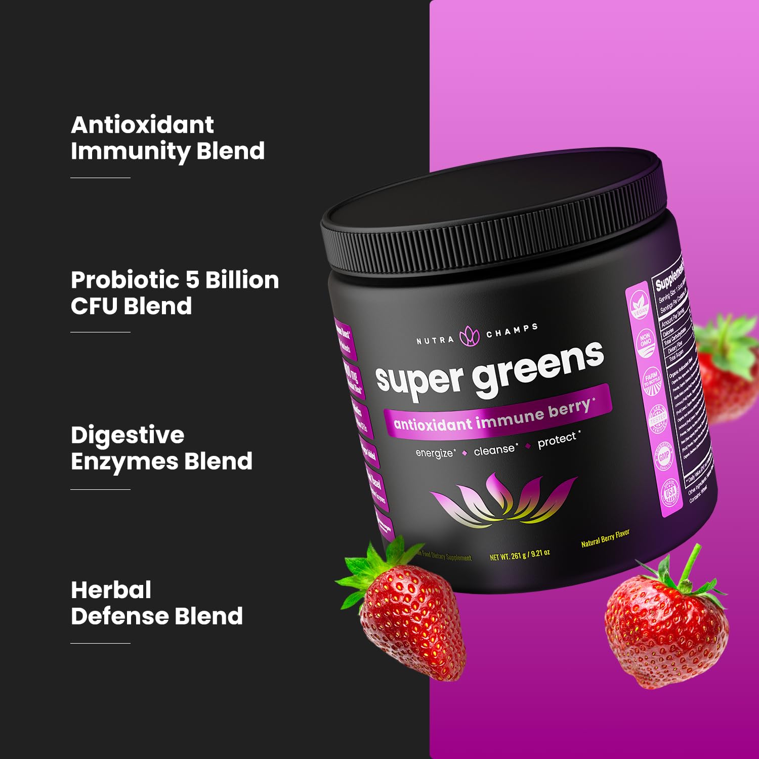 NutraChamps Poudre Spiruline bio, soutien antioxydant et vitalité quotidienne.