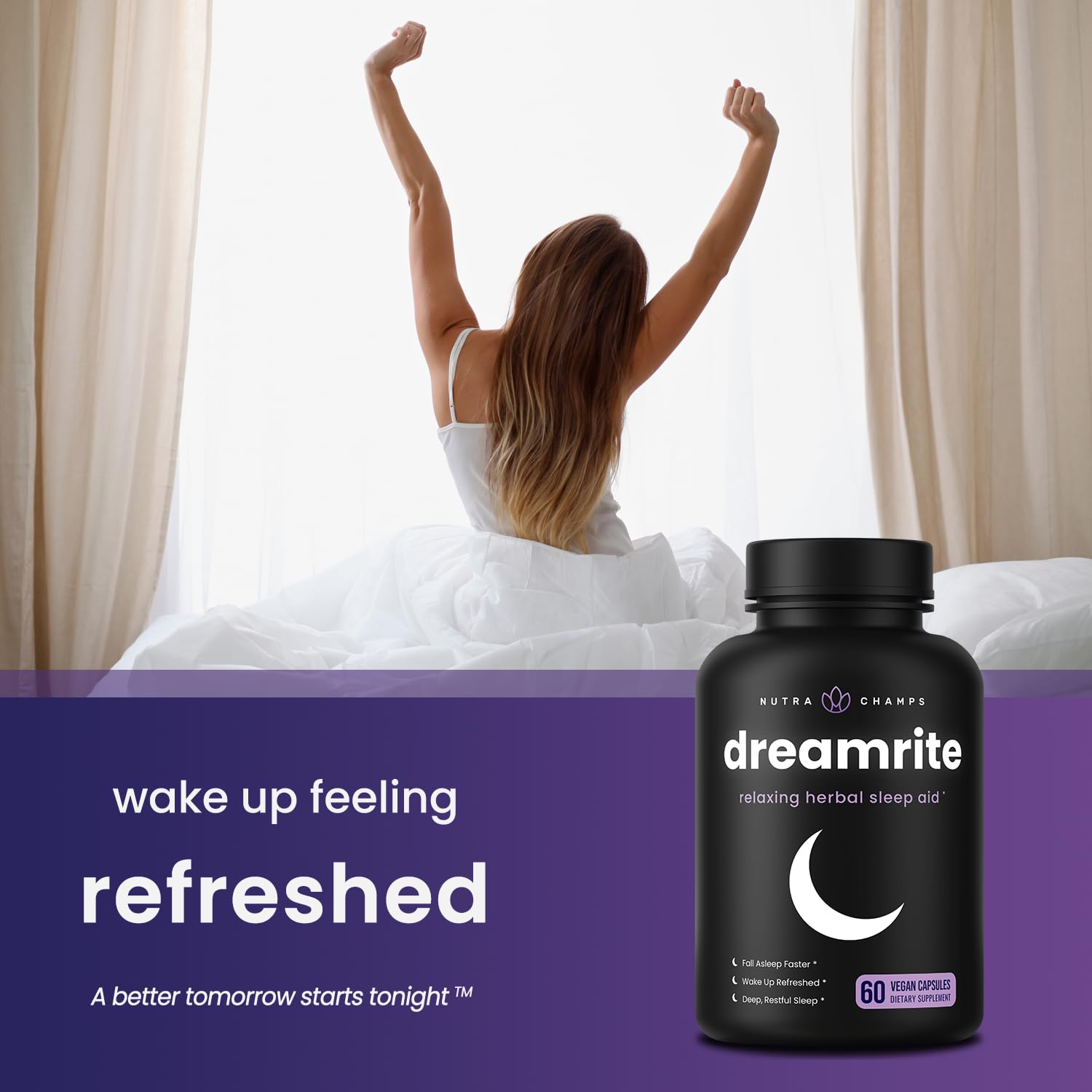 NutraChamps Sommeil 10-en-1 – capsules faciles à intégrer à la routine nocturne.