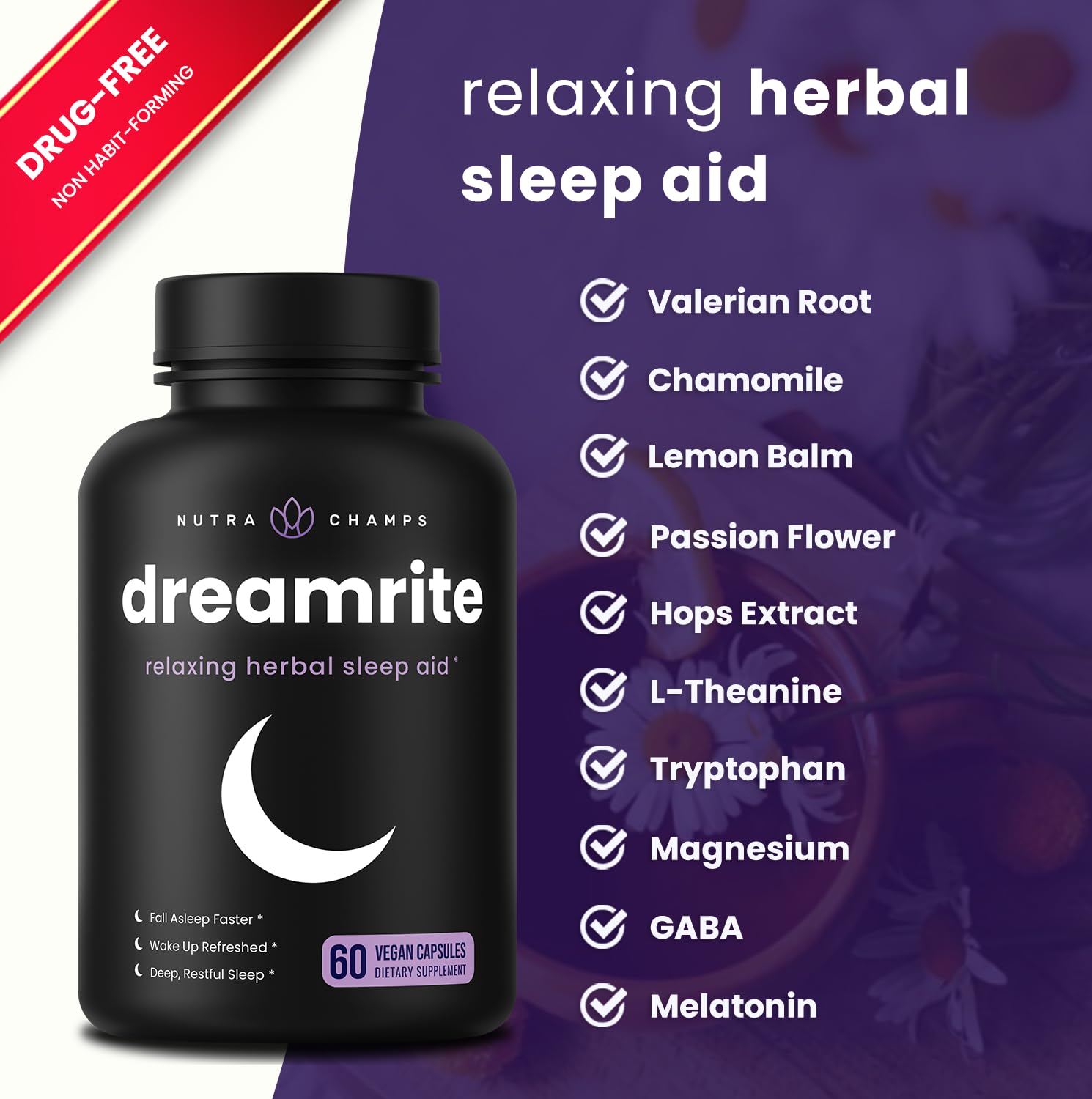 NutraChamps Mélatonine et mélisse – soutien naturel avant le coucher.