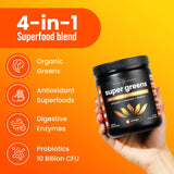 NutraChamps Super Greens, mélange enzymes et probiotiques, soutien digestif potentiel.