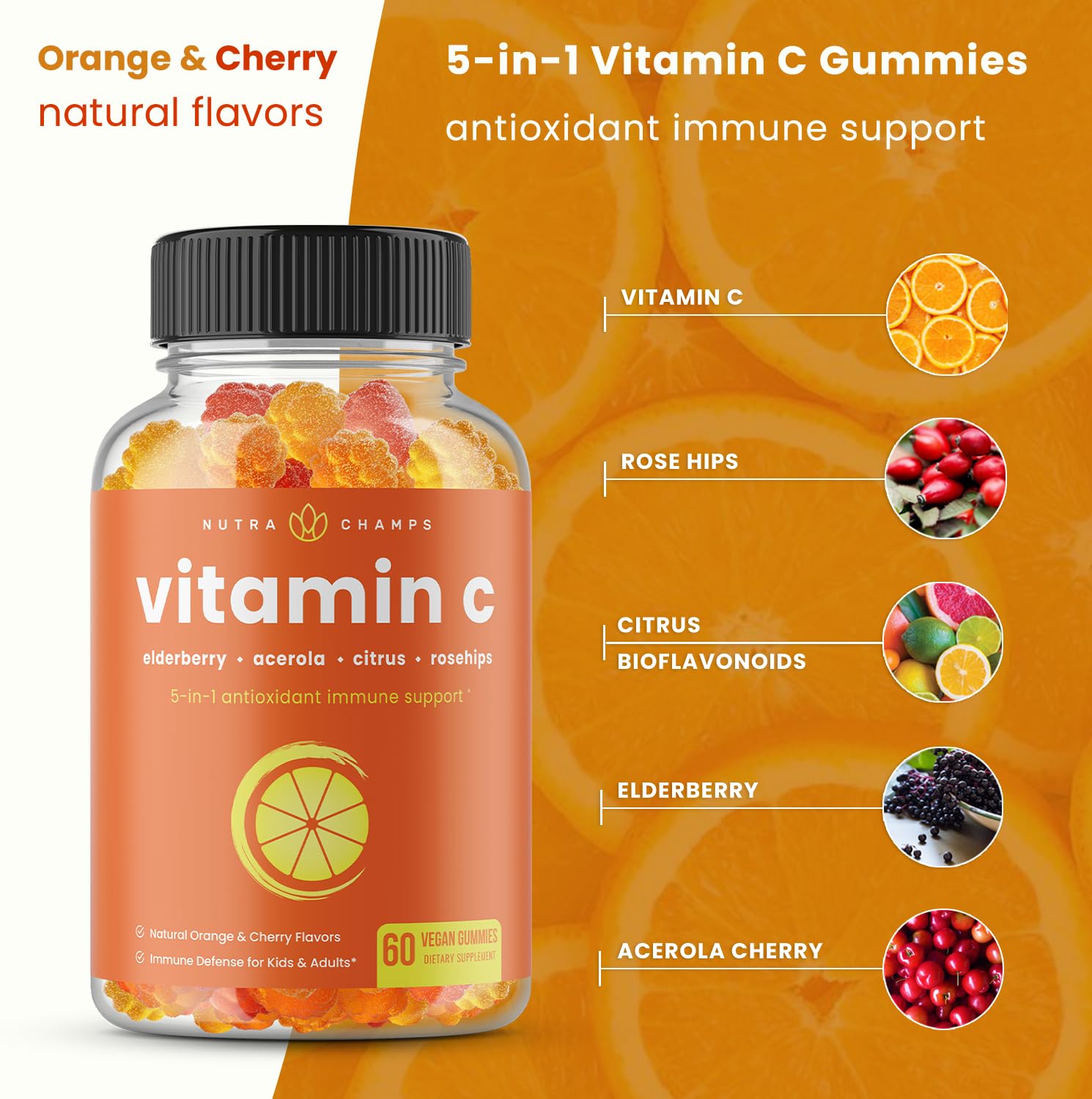 Gommes NutraChamps pour enfants et adultes, goût agréable et pratique.