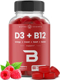 Gommes NutraChamps D3 et B12 dans une bouteille rouge, énergie naturelle potentielle.