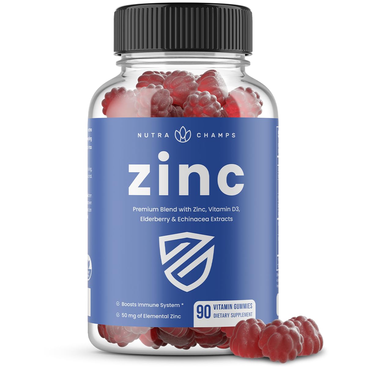 NutraChamps Zinc Gummies bouteille ouverte, pratique pour votre routine quotidienne.
