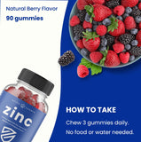 NutraChamps Zinc Gummies texte ingrédients sur l'emballage, information claire.