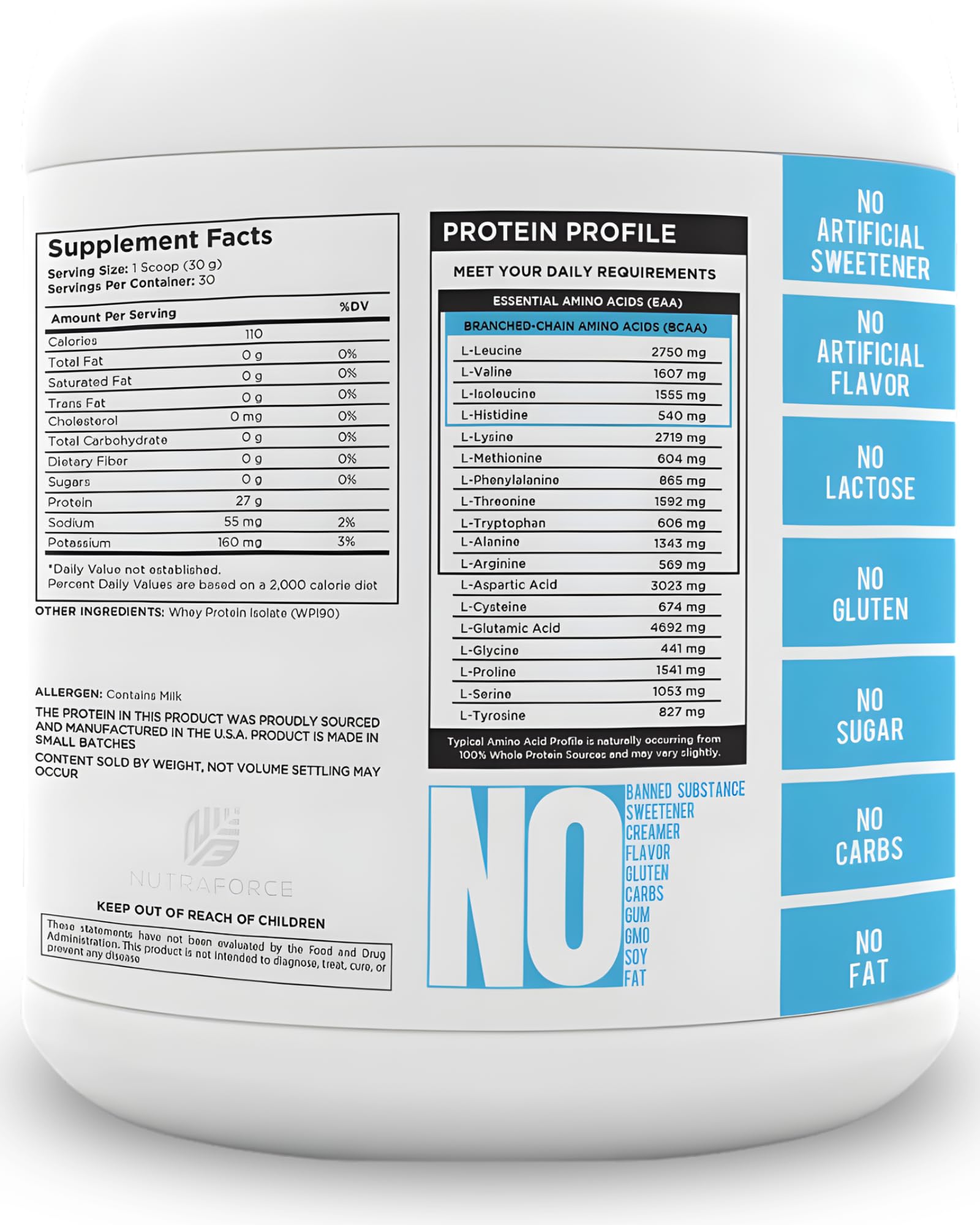 NutraForce protéine sans arôme se dissout rapidement dans l’eau.