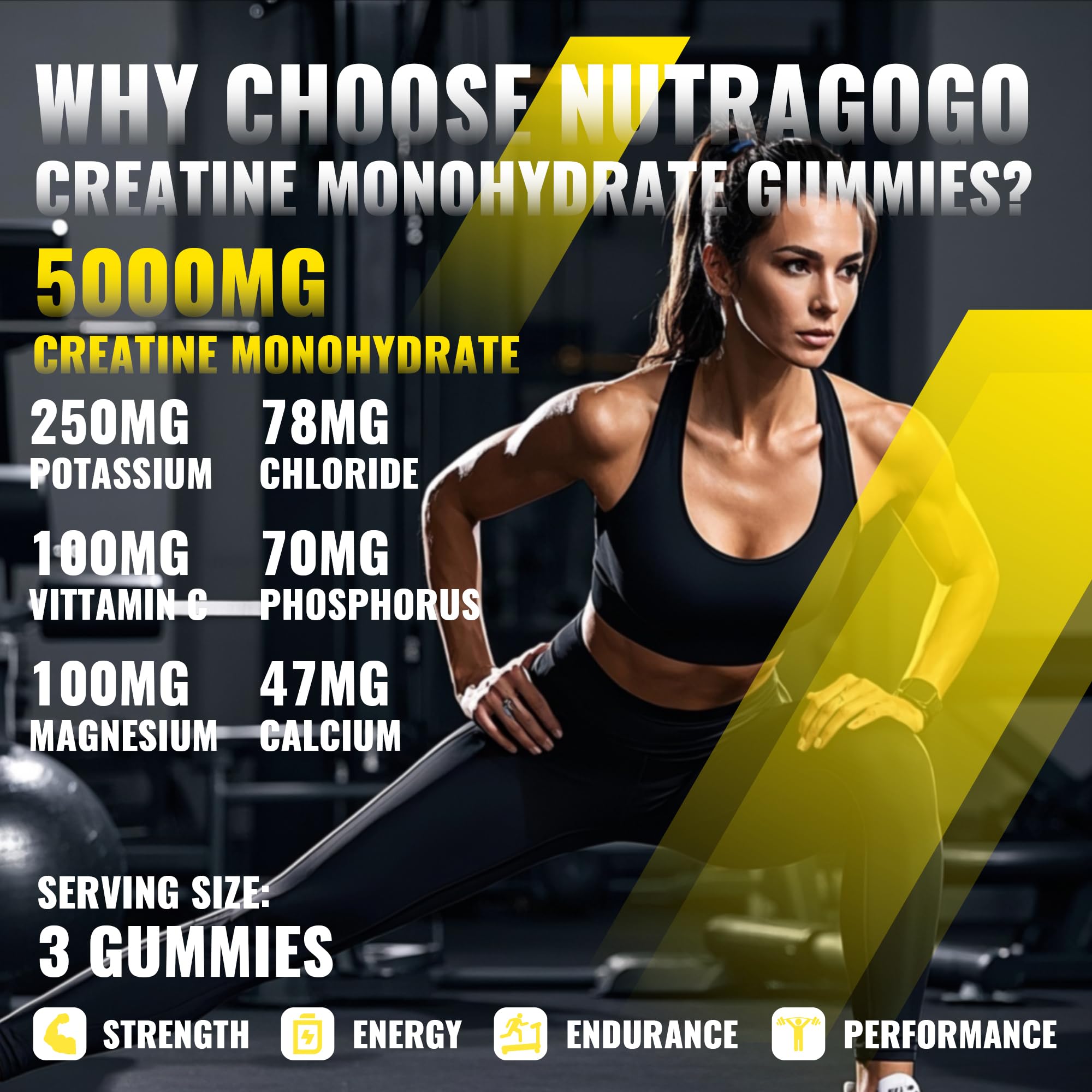 NUTRAGOGO Créatine Gomme – prise facile, 3 gommes par portion.