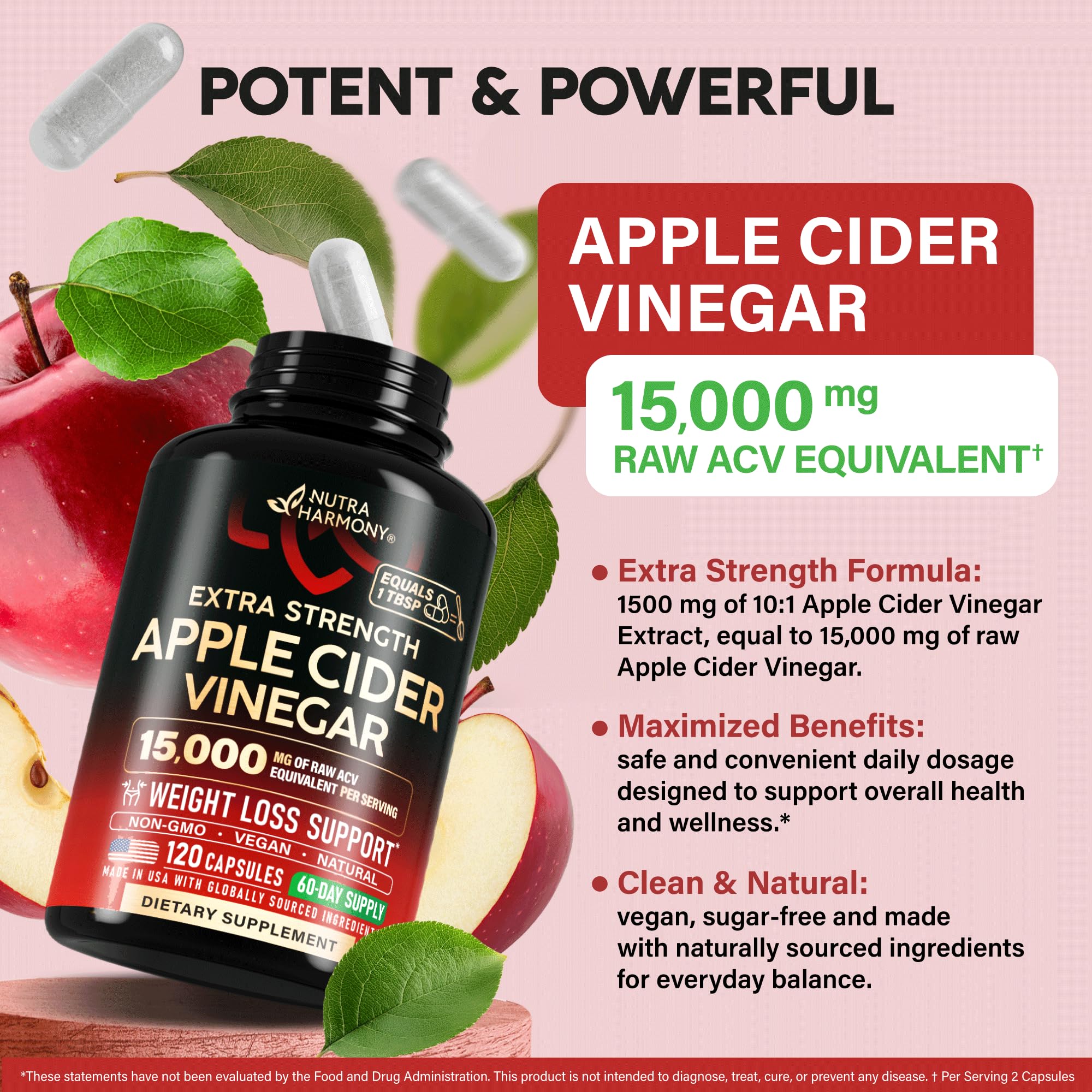 NUTRAHARMONY ACV capsules forme-capsule: format vegan et sans sucre.
