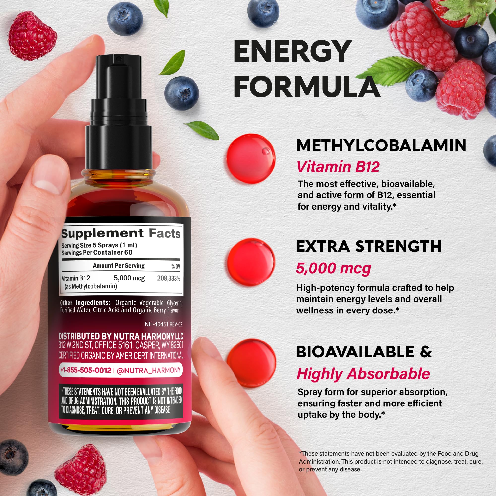 NUTRAHARMONY B12 spray fabrique aux États-Unis : qualité et traçabilité.
