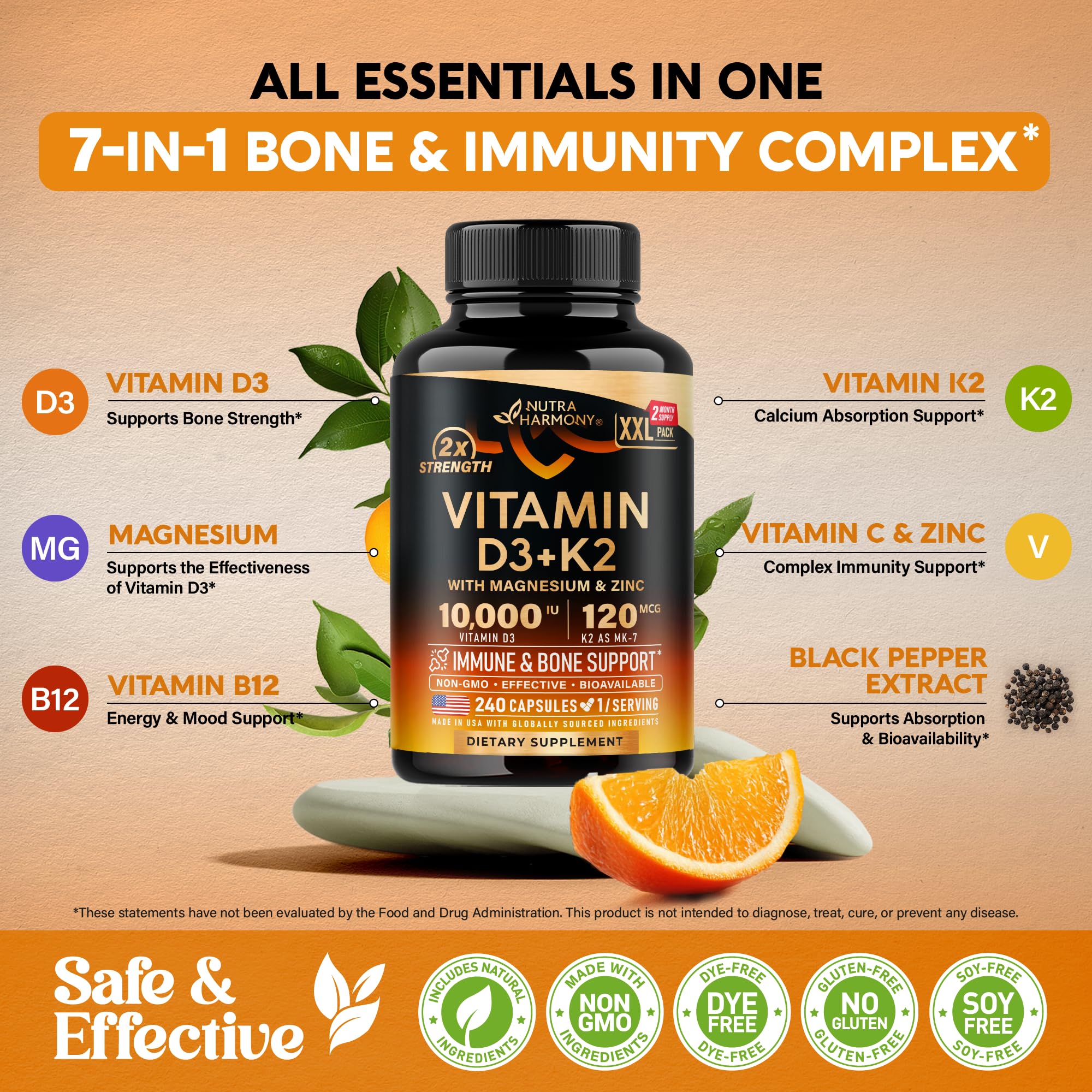 NutraHarmony D3K2 - gelules-composition-ingredients : contient D3, K2 et nutriments.