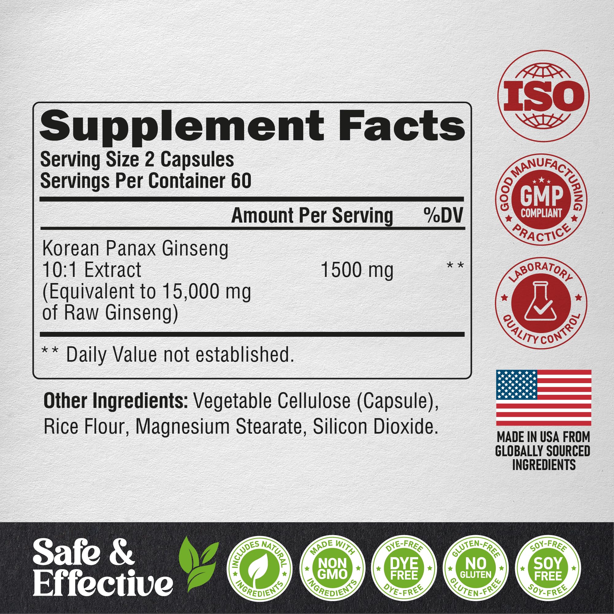 NutraHarmony Panax Ginseng – Ingrédients compatibles régime végétalien.