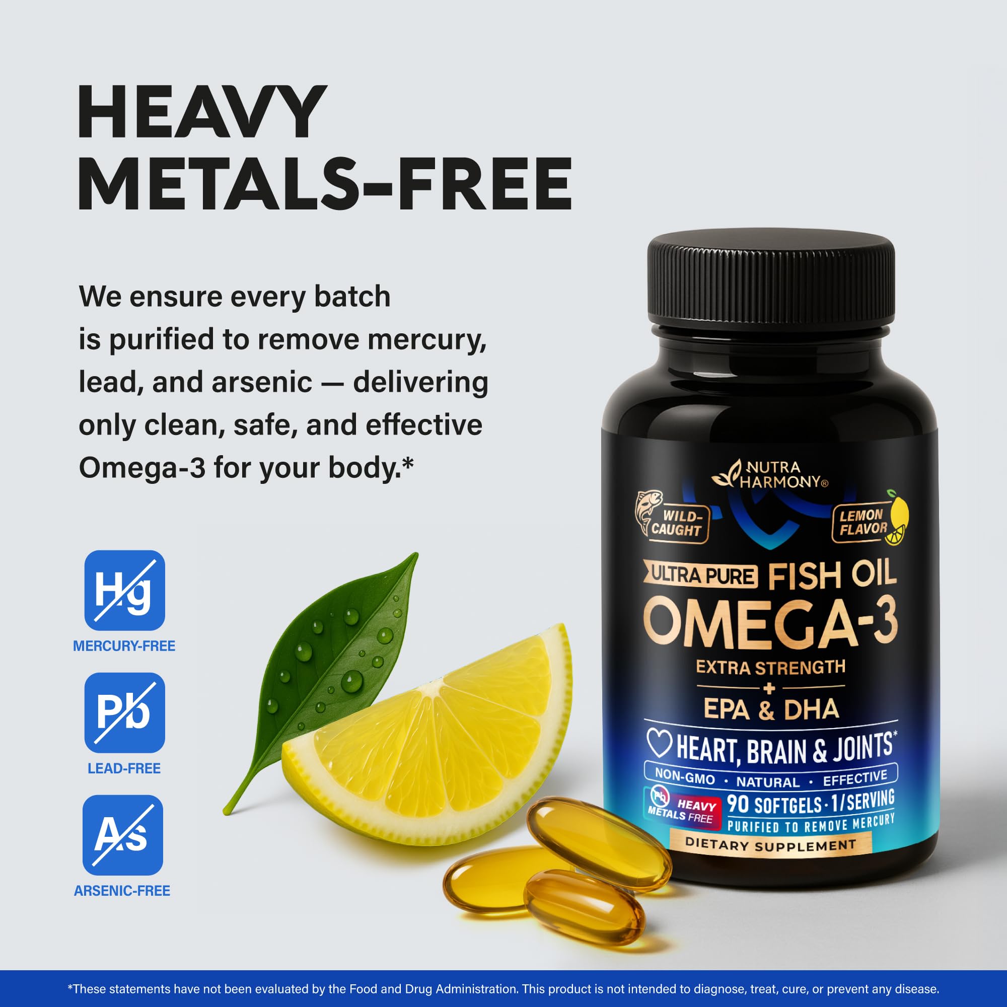 NutraHarmony Omega-3 Poisson 3600 mg – Étiquette citron et arôme léger.