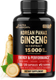 NutraHarmony Panax Ginseng 15000 mg – Bouteille indiquant énergie durable.