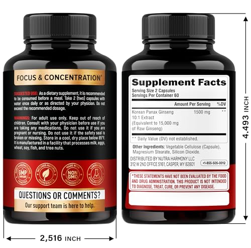 NutraHarmony Panax Ginseng – Extrait 10:1 sur l’étiquette, concentration accrue.