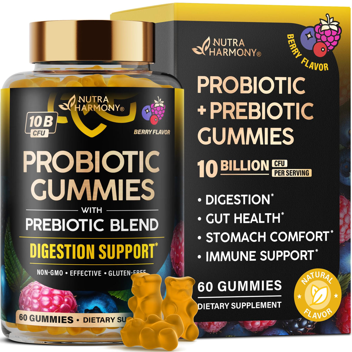 NutraHarmony bonbons-probiotiques framboise, soutien digestif quotidien.