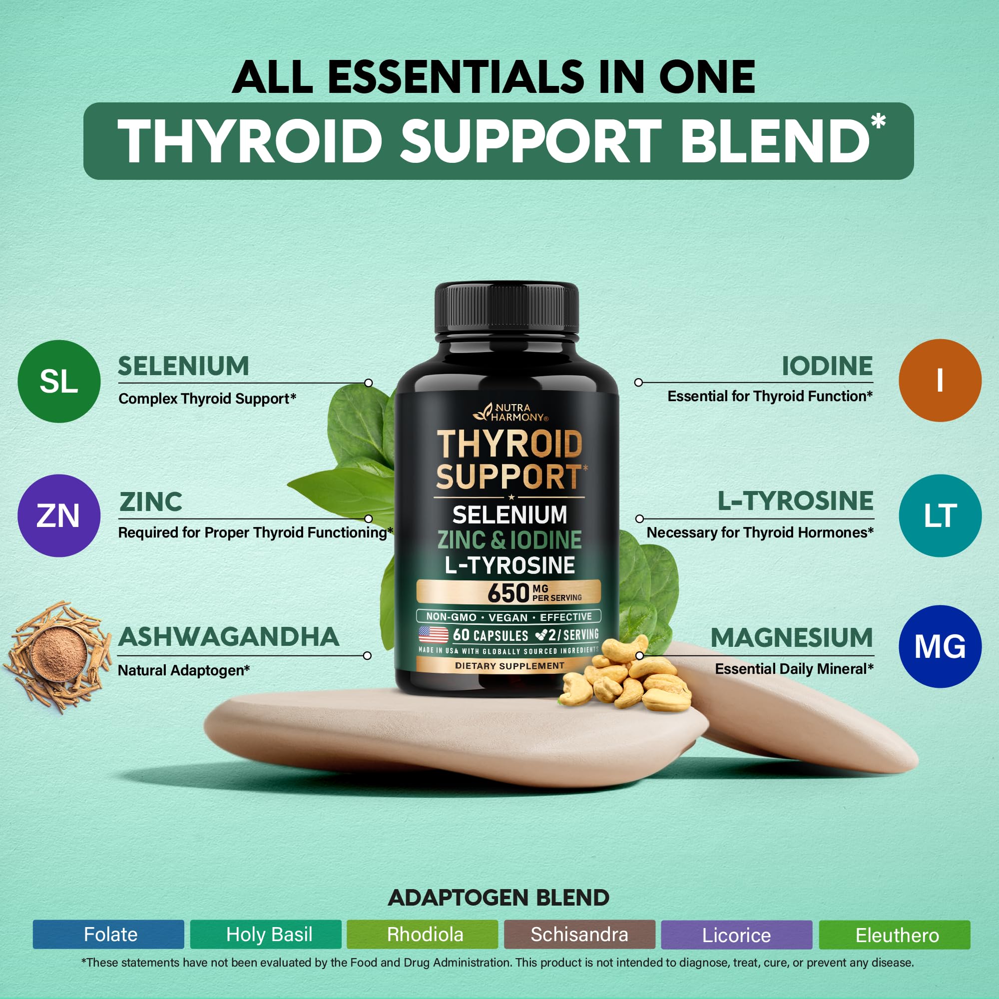 NutraHarmony Thyroïde Support : main tenant la bouteille pour une prise facile.