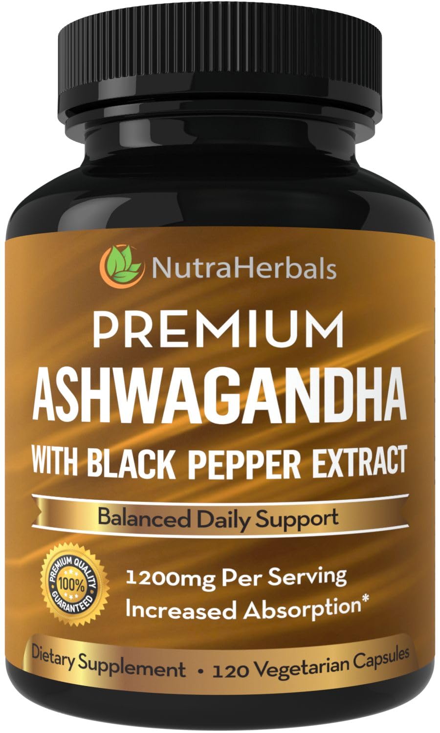 NutraHerbals Ashwagandha : bouteille de capsules facile à prendre au quotidien.