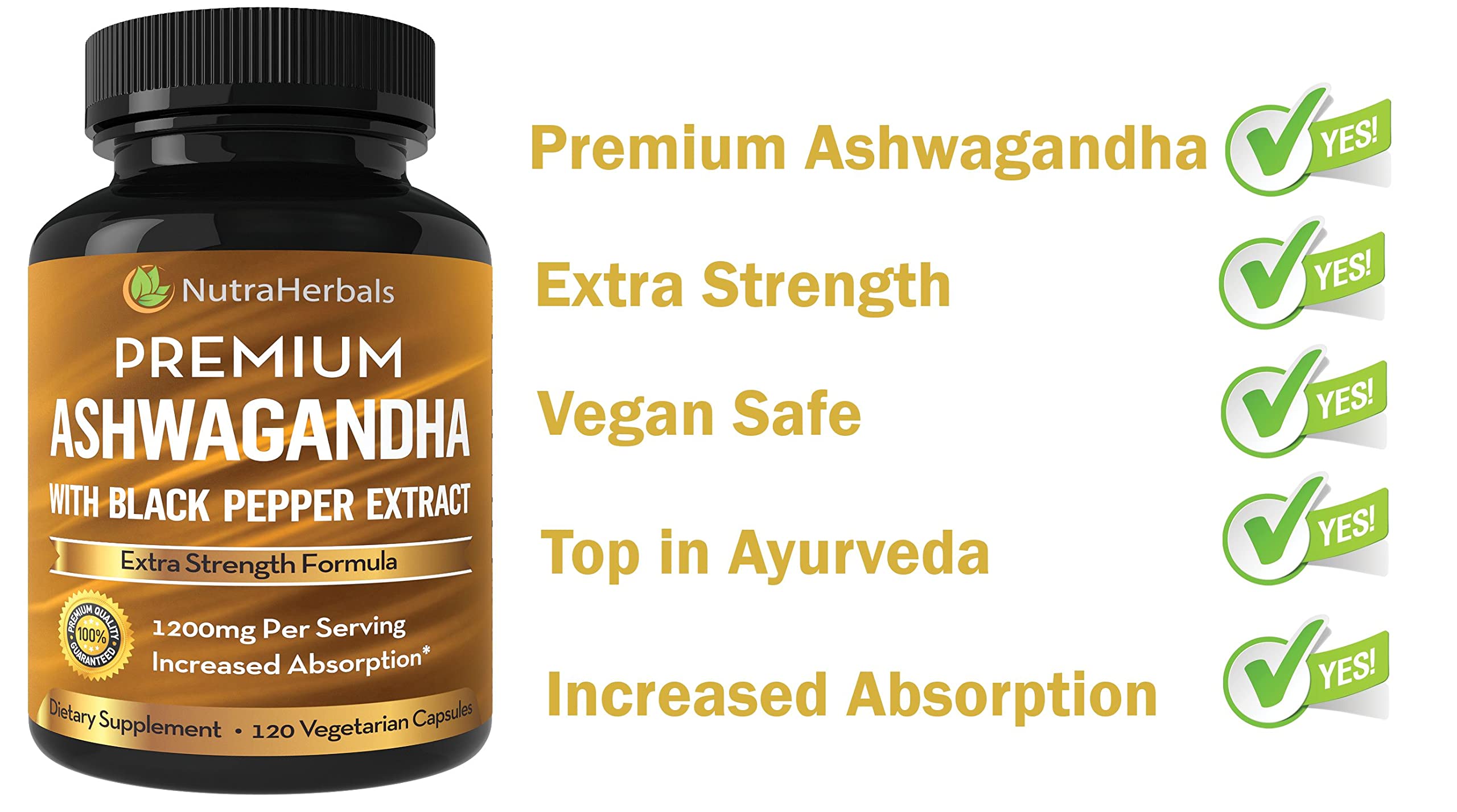 NutraHerbals Ashwagandha : étiquette illustrant fabrication BPF et origine USA.