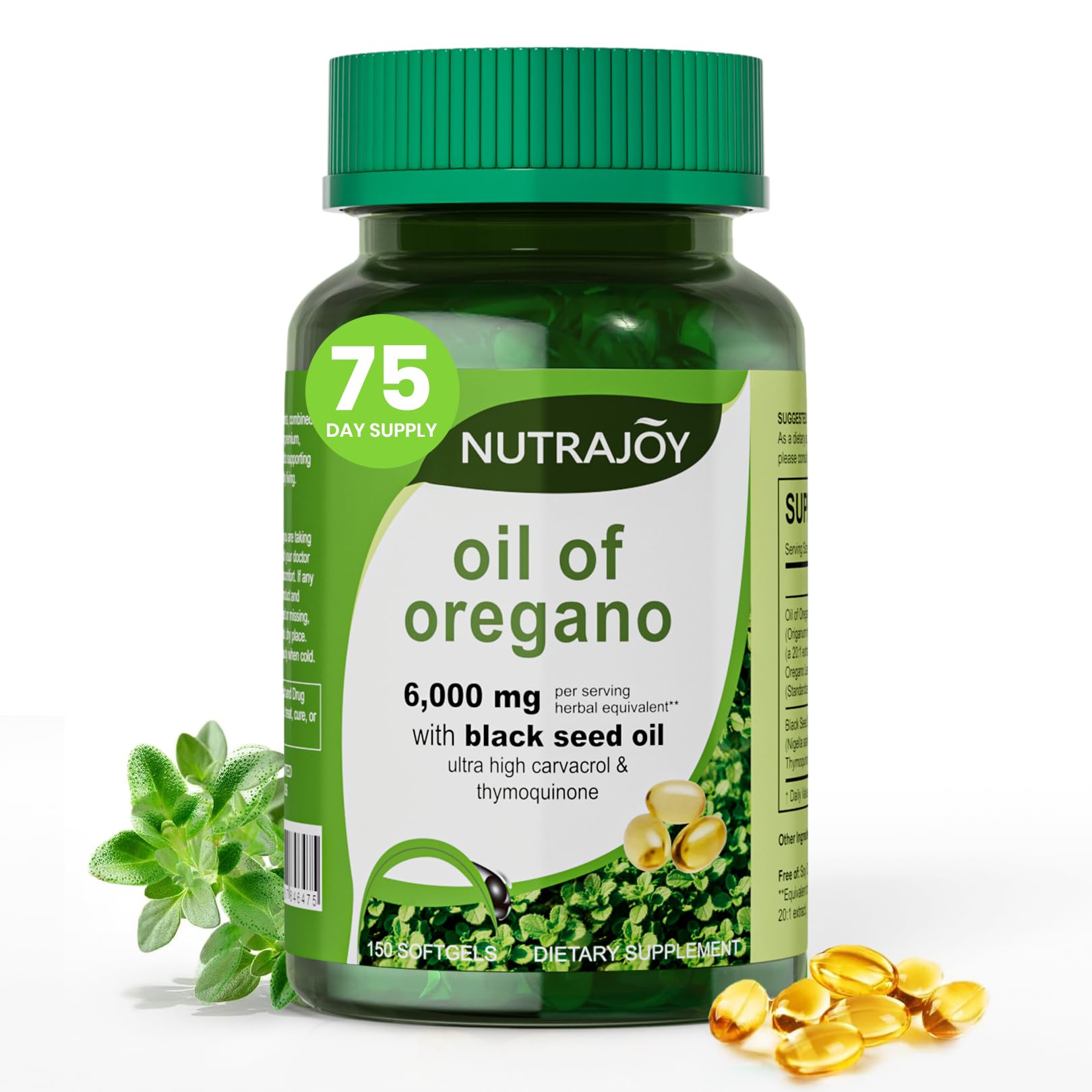 NUTRAJOY huile d’origan softgels en bouteille – soutien immunitaire potentiel.