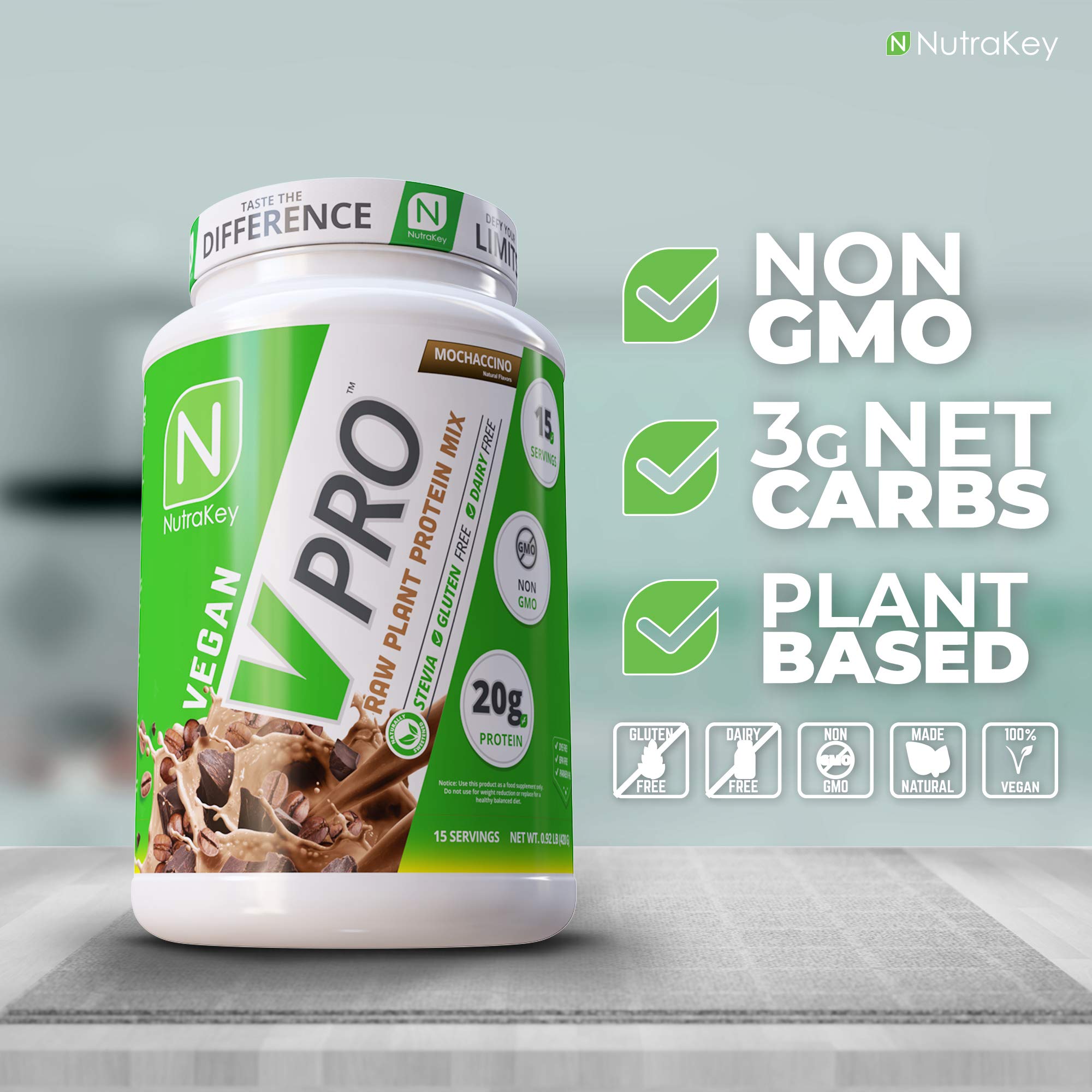 NutraKey V-Pro cuillère-dose pratique pour préparer une boisson protéinée rapide.