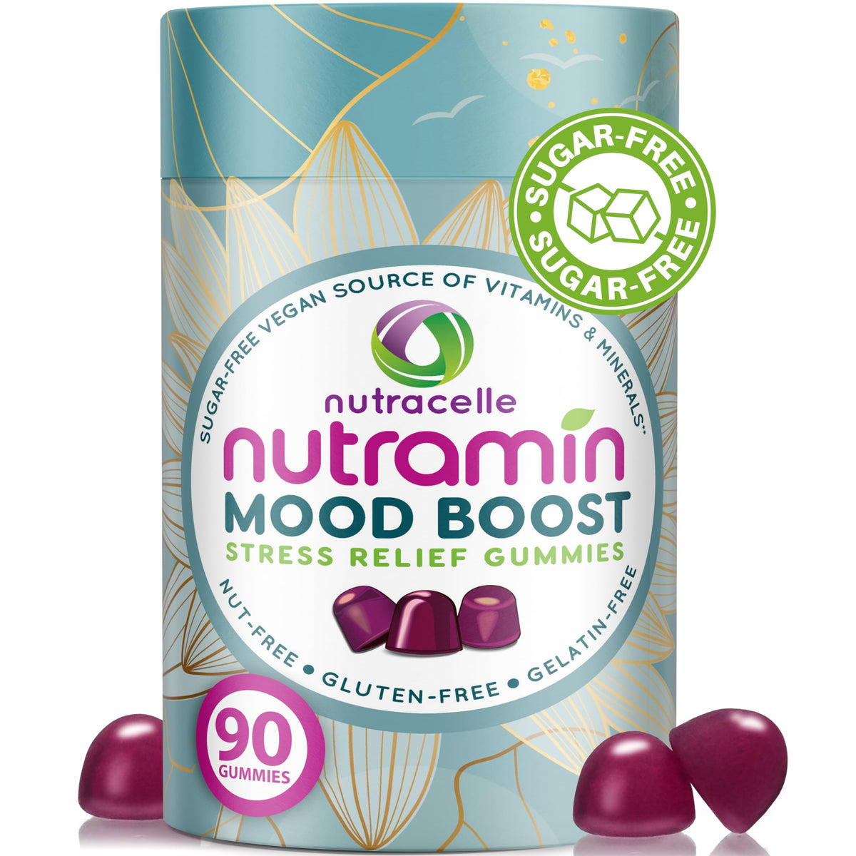 Nutramin en bouteille : bonbons gélifiés d'humeur et soutien potentiel.