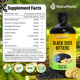 NutraPeaks Bitters Nigelle: étiquette claire décrivant les ingrédients premium.