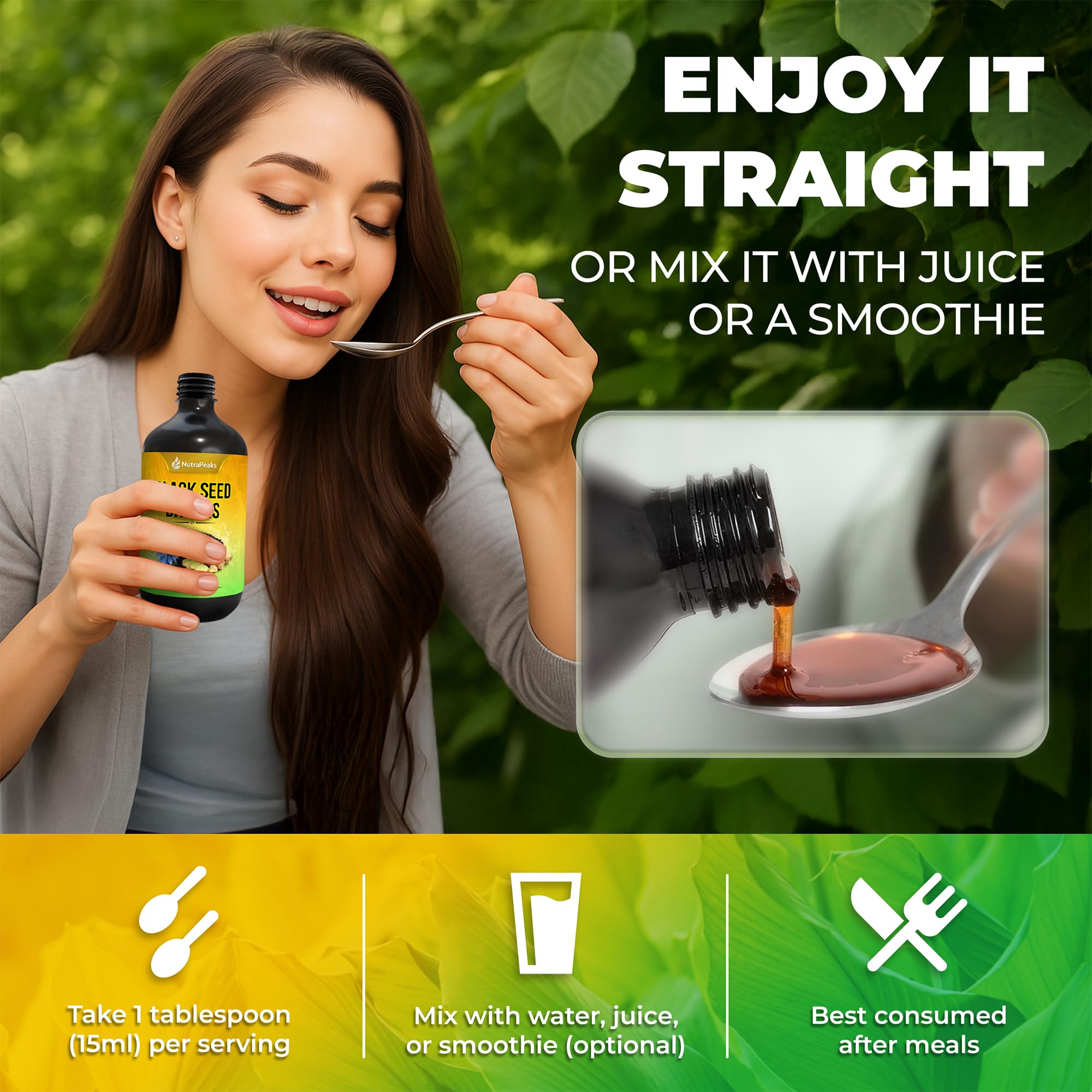 NutraPeaks Bitters Nigelle: gingembre et curcuma ajoutant une note épicée.