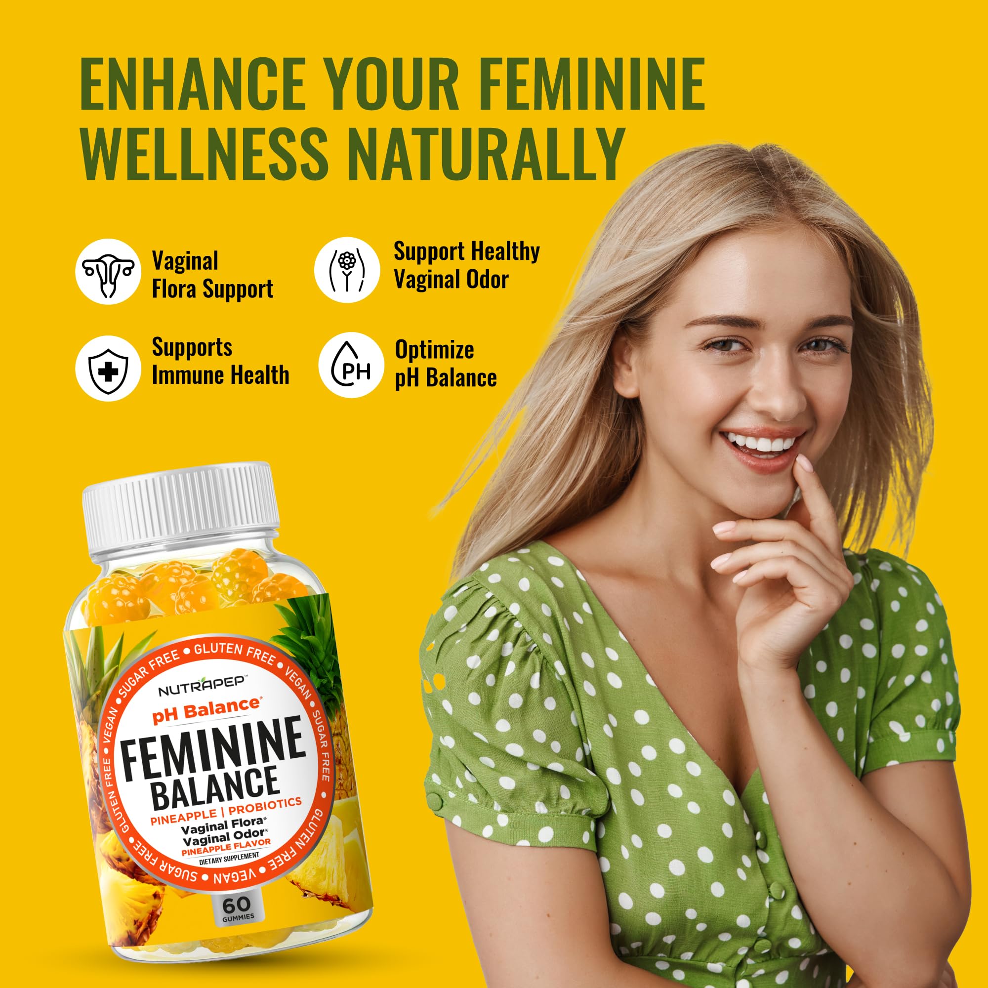 Boîte NutraPep Feminine Balance Gummies, pratique à emporter dans votre routine.