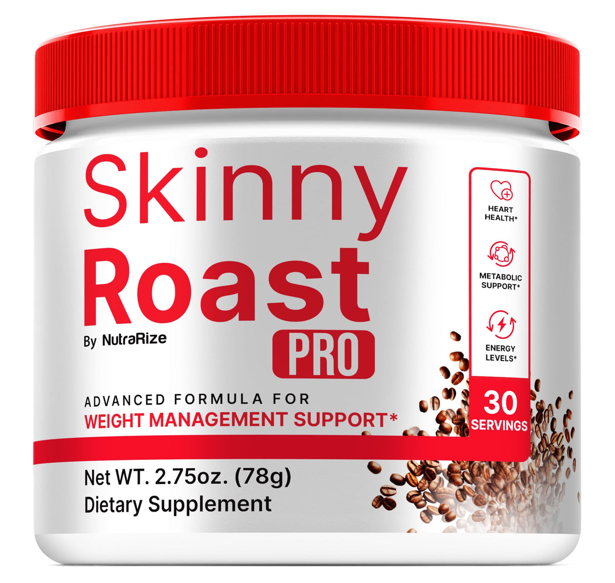 NutraRize Skinny Roast Pro, bocal-poudre, soutien énergie quotidienne et vitalité.