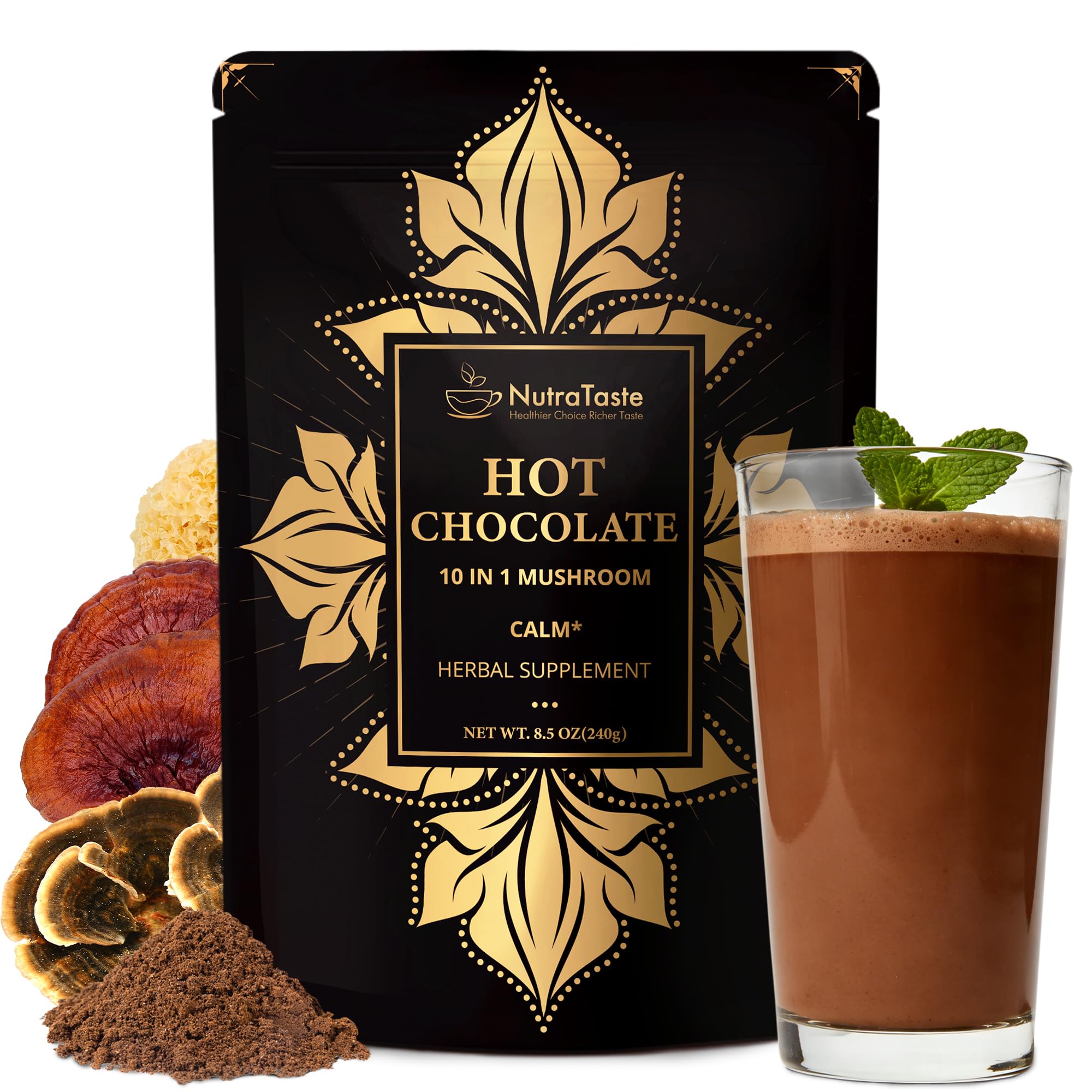 Nutrataste chocolat chaud champignons 10 mélange, boisson réconfortante pour le soir.