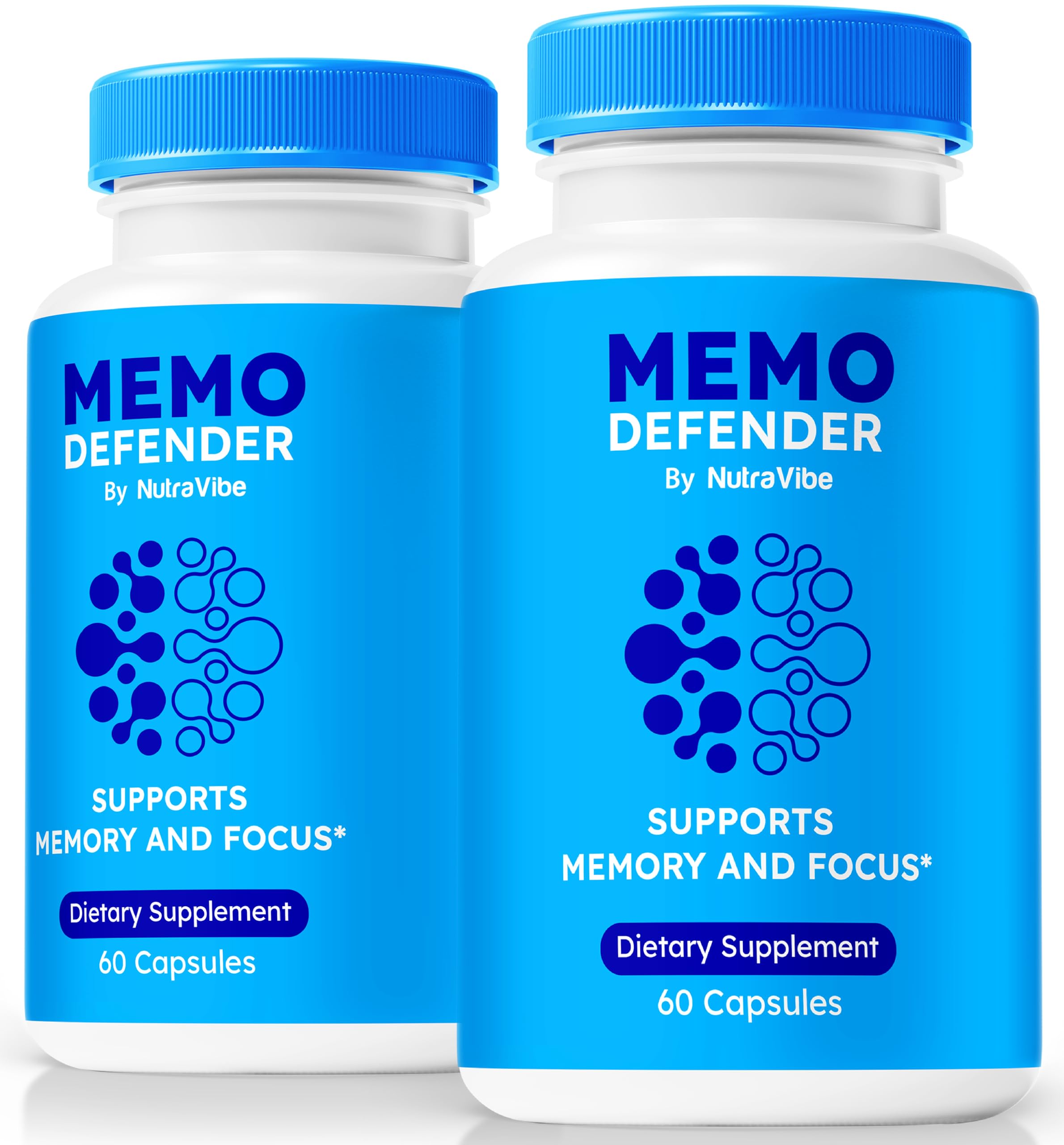NutraVibe Memo Defender: bouteille pack deux, concentration pratique au quotidien.