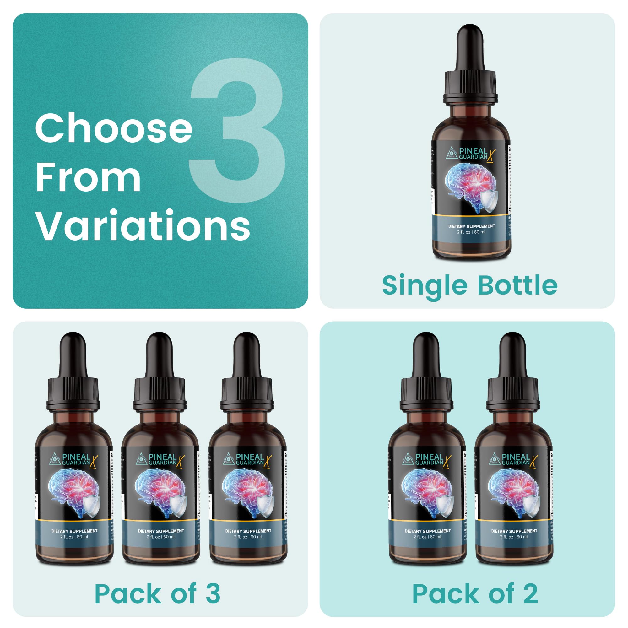 Nutraville Pineal Guardian X, bouteille ouverte démontrant le dosage pratique.